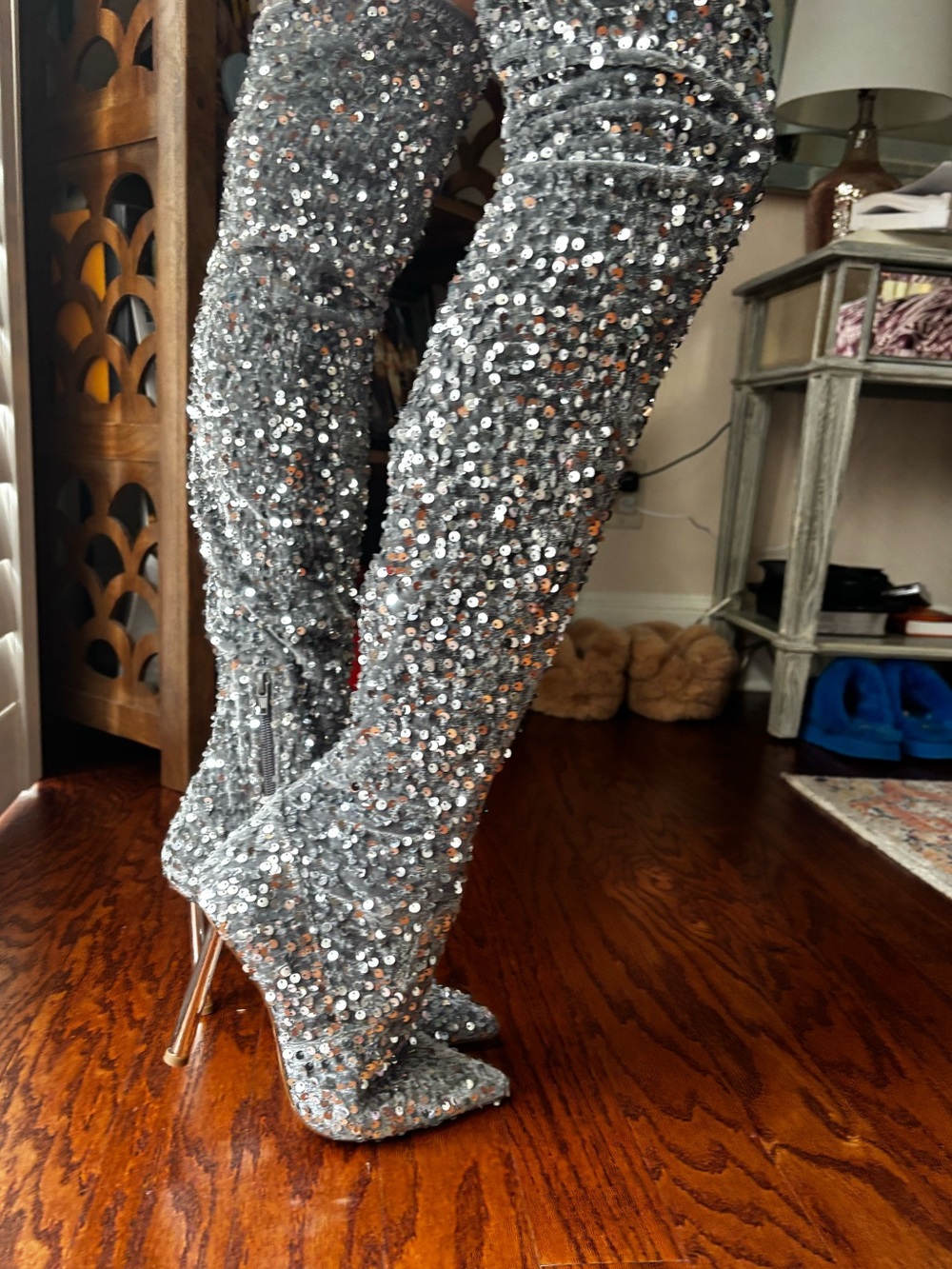 Steve Madden Vivee Silver sequined Over-The-Knee Boots Sz 8 - Picture 3 of 11